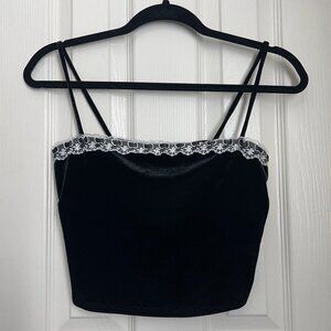 PacSun/Beverly & Beck Black Velvet Cropped Tank with Lace Trim - M